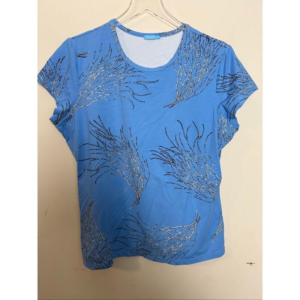 J.McLaughlin Blue Abstract Coral Print Nylon Spandex Short Sleeve Top Women’s XL